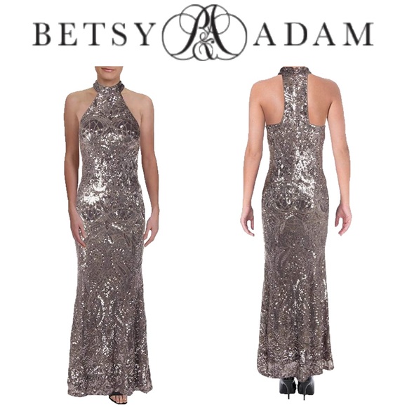 Betsy & Adam Dresses & Skirts - *Betsy & Adam Women's Sequin Blouson Halter Gown*